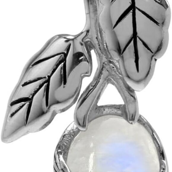 Natural Moonstone 925 Sterling Silver Leaf Vintage Inspired Pendant - Picture 1 of 7